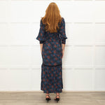 WYSE Navy Orange Smock Top Maxi Dress