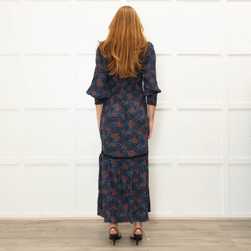 WYSE Navy Orange Smock Top Maxi Dress