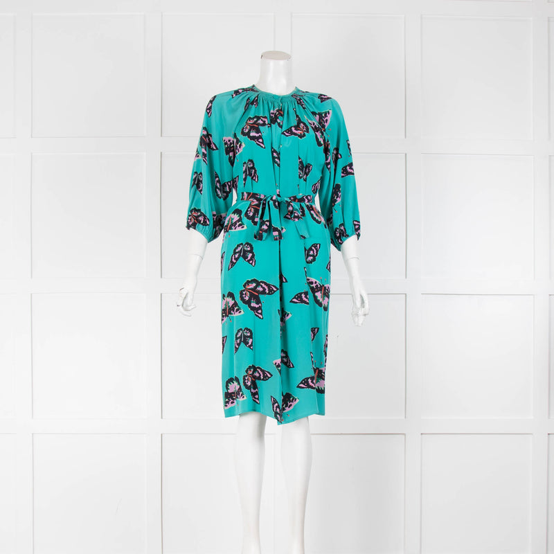 Tucker Turquoise Silk Dress in Butterfly Print