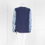 EQUIPMENT Blue Silk Top With Multicolour Sleeves