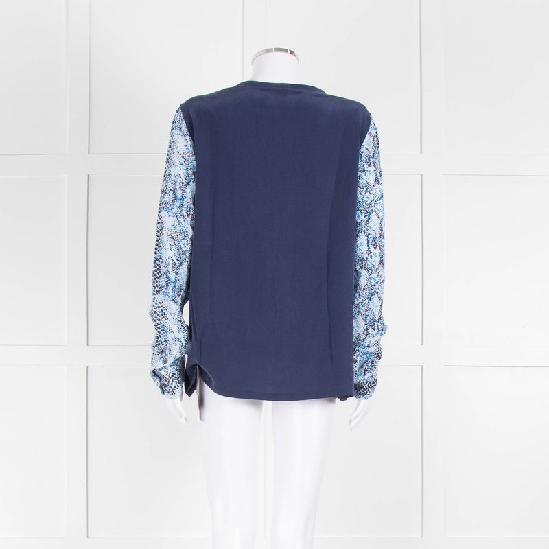 EQUIPMENT Blue Silk Top With Multicolour Sleeves