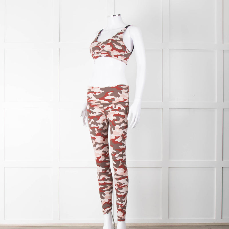 Varley Brown Cream Pink Camouflage Print Leggings