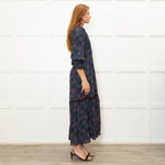 WYSE Navy Orange Smock Top Maxi Dress