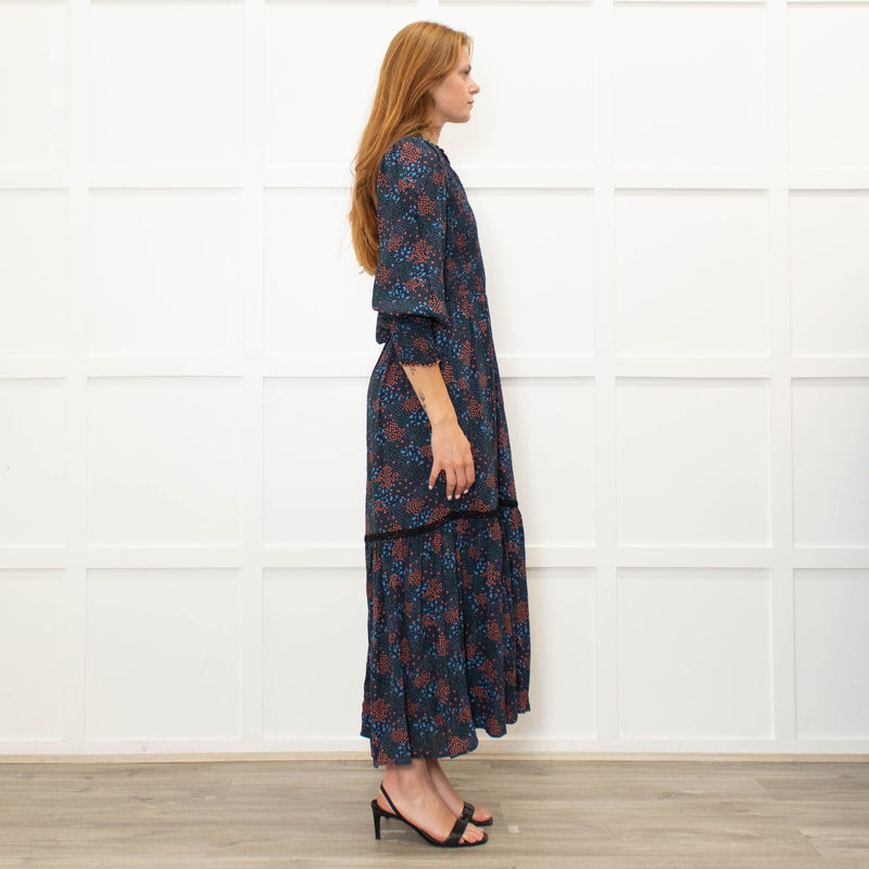 WYSE Navy Orange Smock Top Maxi Dress