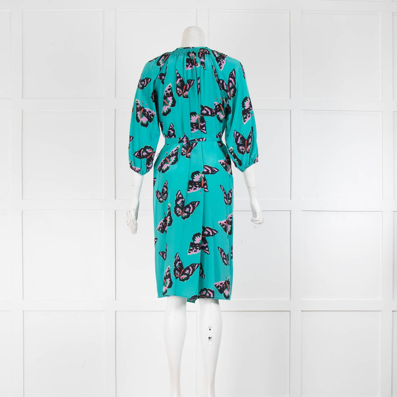 Tucker Turquoise Silk Dress in Butterfly Print