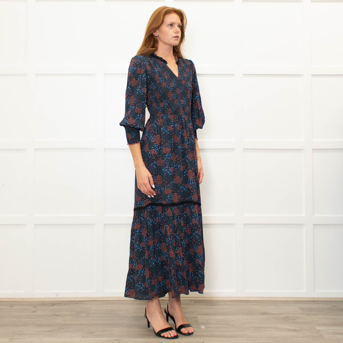 WYSE Navy Orange Smock Top Maxi Dress