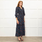 WYSE Navy Orange Smock Top Maxi Dress
