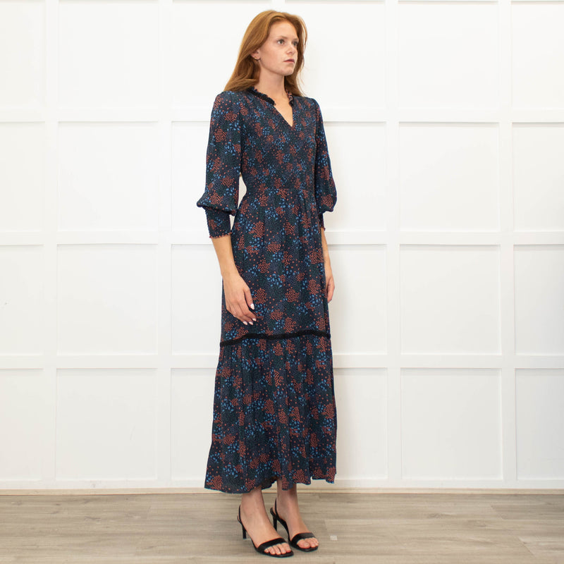 WYSE Navy Orange Smock Top Maxi Dress