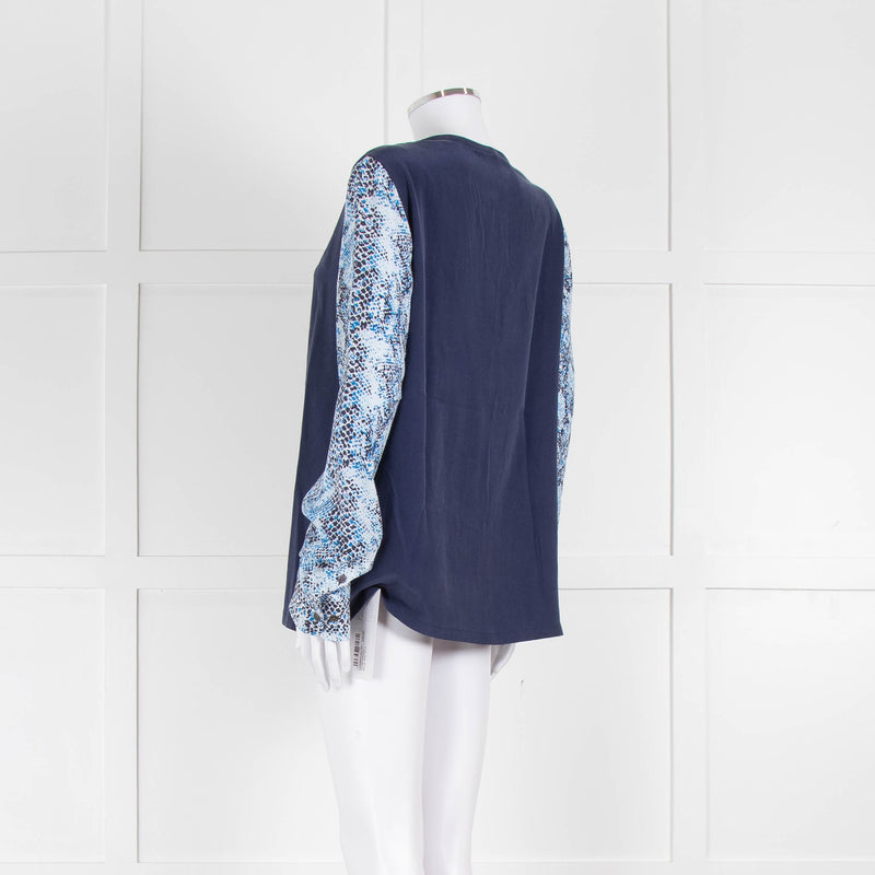 EQUIPMENT Blue Silk Top With Multicolour Sleeves