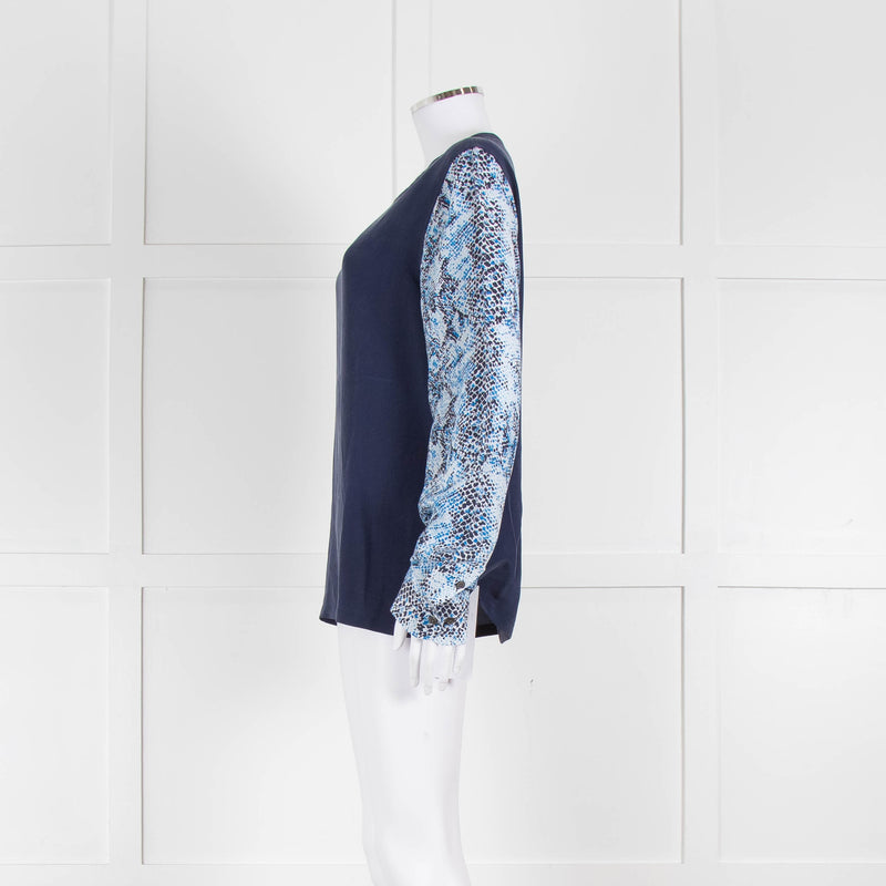 EQUIPMENT Blue Silk Top With Multicolour Sleeves