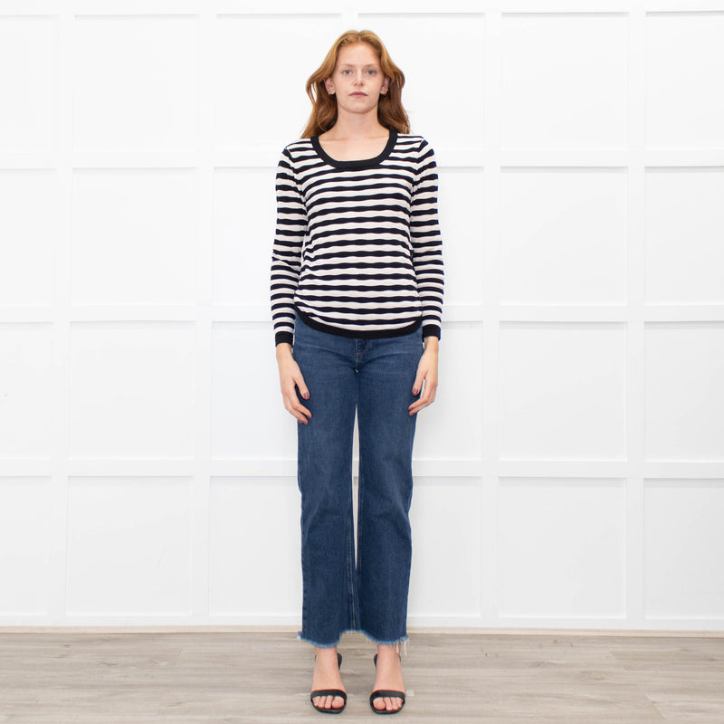 Claudie Pierlot Black Cream Striped Side Lace Up Top