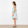 Ephemera White Turquoise Pink Floral Sleeveless High Ruffle Neck Detail Dress