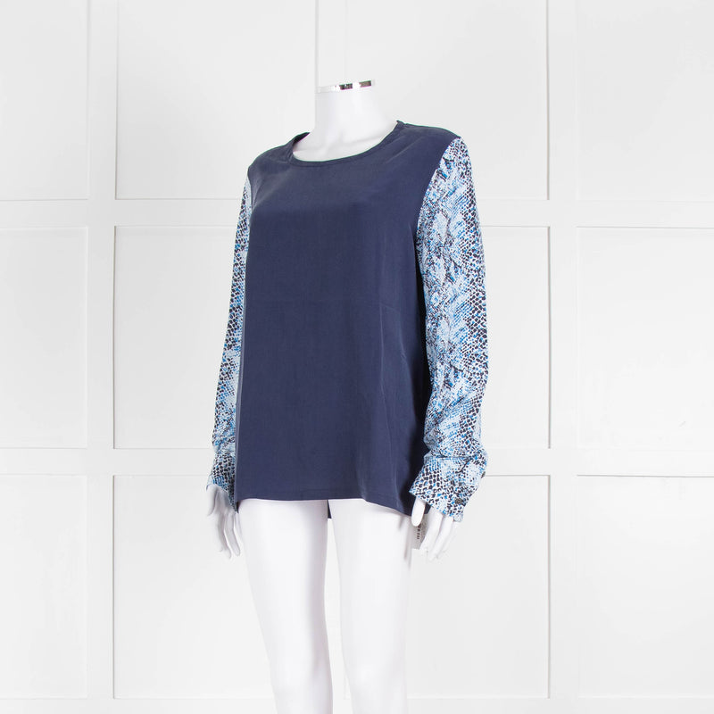 EQUIPMENT Blue Silk Top With Multicolour Sleeves