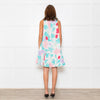 Ephemera White Turquoise Pink Floral Sleeveless High Ruffle Neck Detail Dress