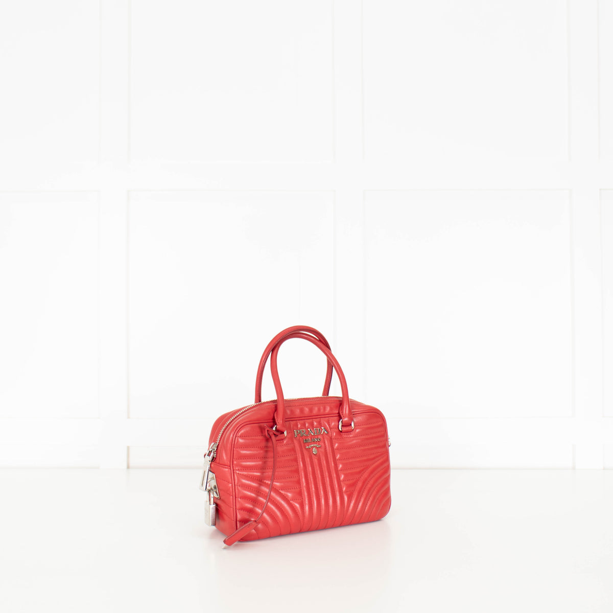 Prada Red Leather Diagramme Bauletto Bag