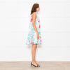 Ephemera White Turquoise Pink Floral Sleeveless High Ruffle Neck Detail Dress