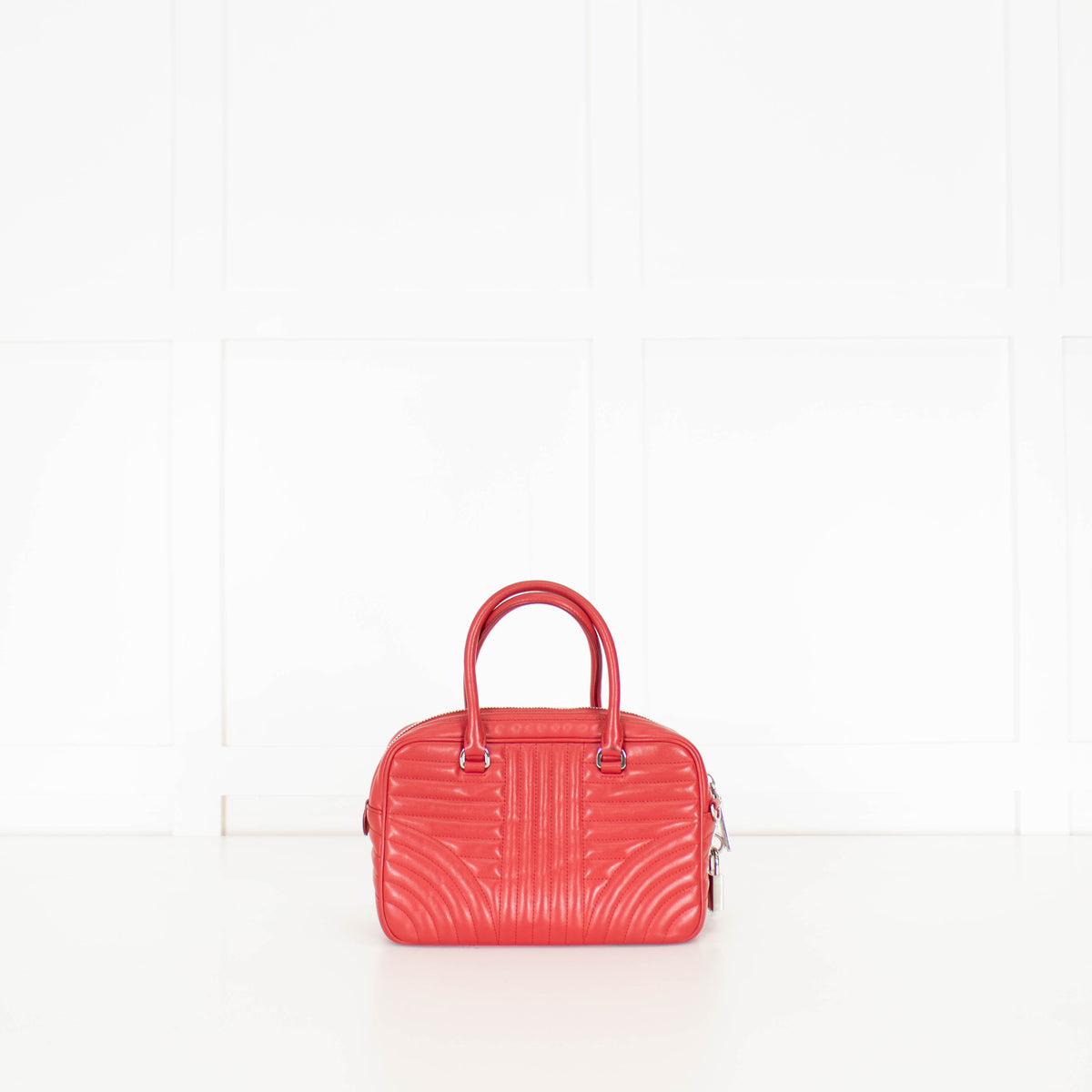 Prada Red Leather Diagramme Bauletto Bag