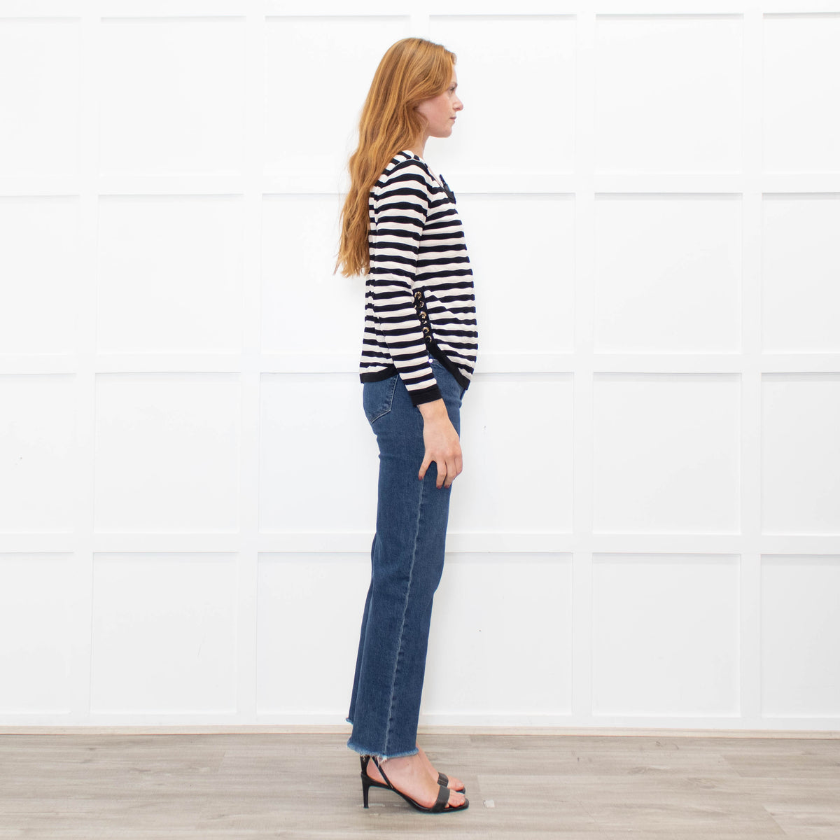 Claudie Pierlot Black Cream Striped Side Lace Up Top