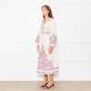Zimmermann Cream Linen Rust Coral Blue Paisley Embroidered Trim Maxi Dress