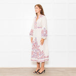 Zimmermann Cream Linen Rust Coral Blue Paisley Embroidered Trim Maxi Dress