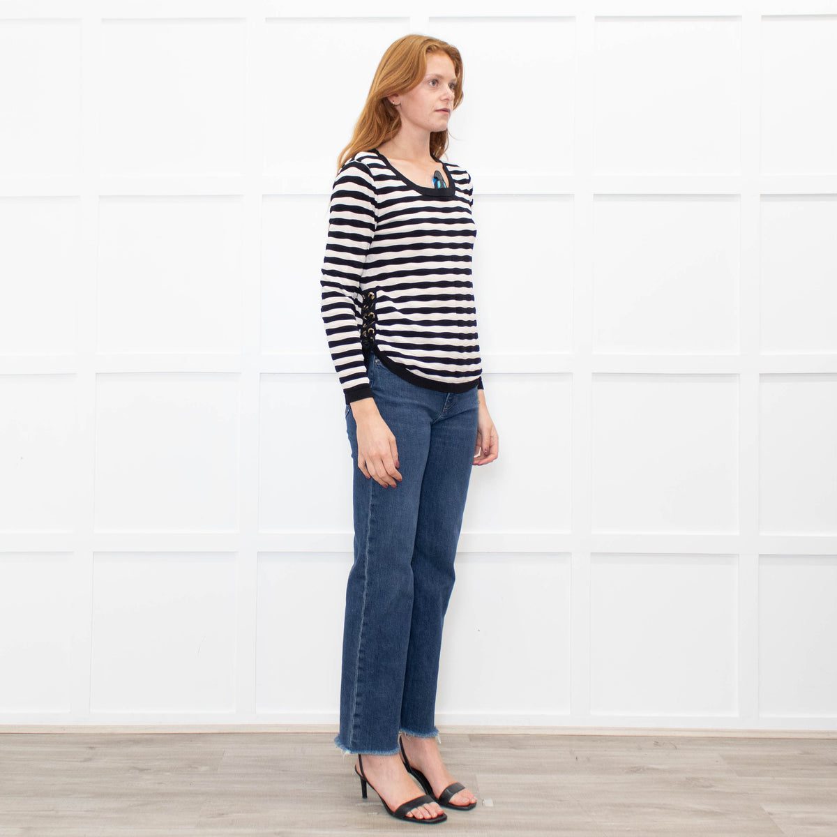 Claudie Pierlot Black Cream Striped Side Lace Up Top