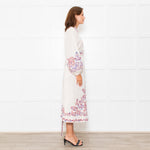 Zimmermann Cream Linen Rust Coral Blue Paisley Embroidered Trim Maxi Dress
