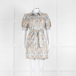 Sandro Pale Blue And Gold Brocade Mini Dress