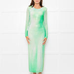 Self-Portrait Green White Green Crystal Embellished Maxi Dress