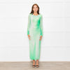 Self-Portrait Green White Green Crystal Embellished Maxi Dress