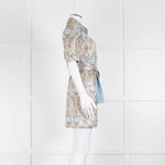 Sandro Pale Blue And Gold Brocade Mini Dress