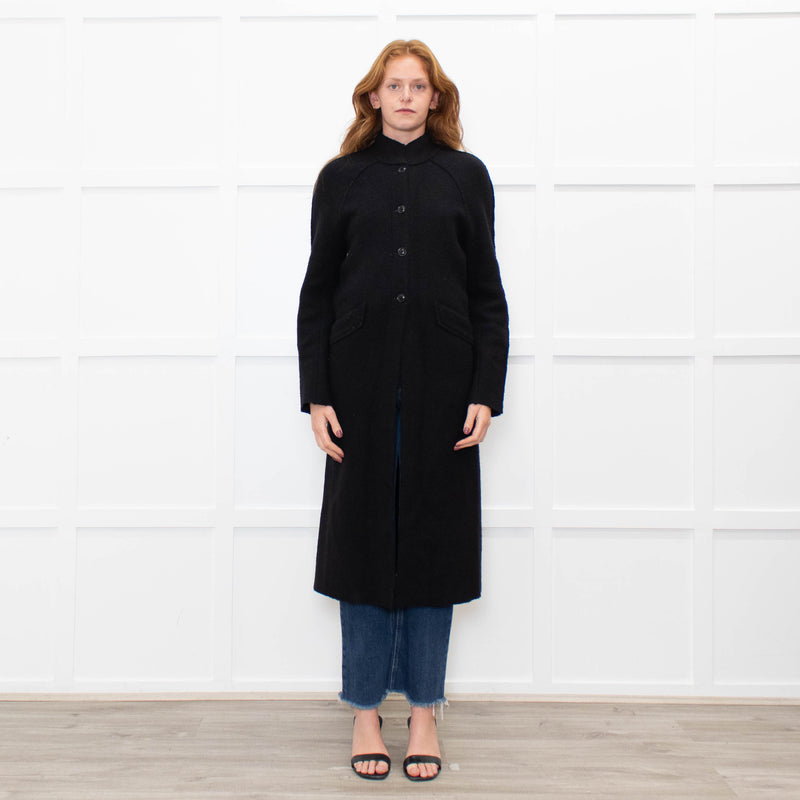 Agnes B Black Wool Blend Raw Edge Long Coat