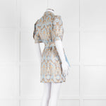 Sandro Pale Blue And Gold Brocade Mini Dress