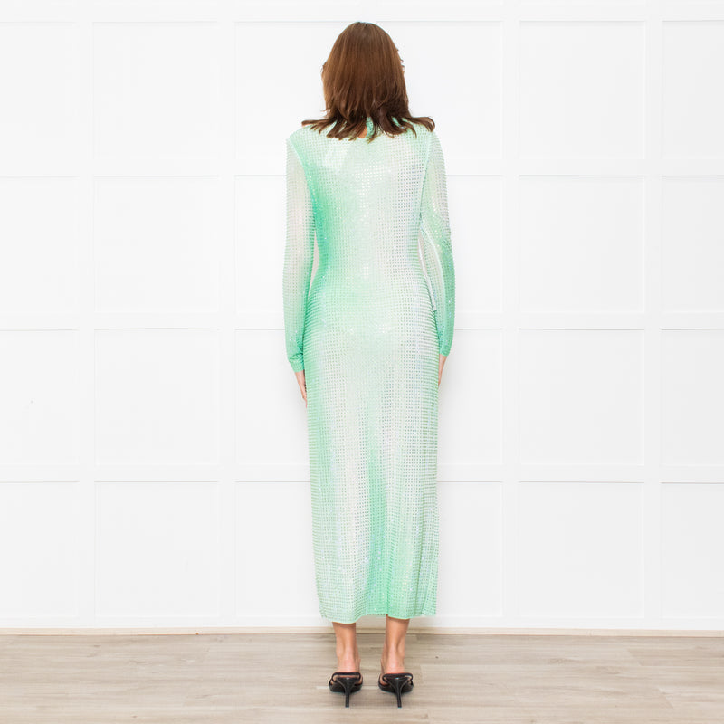 Self-Portrait Green White Green Crystal Embellished Maxi Dress