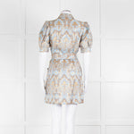 Sandro Pale Blue And Gold Brocade Mini Dress