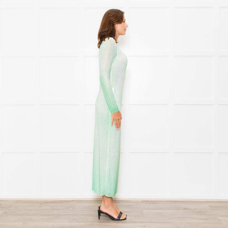 Self-Portrait Green White Green Crystal Embellished Maxi Dress