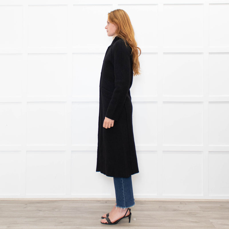 Agnes B Black Wool Blend Raw Edge Long Coat