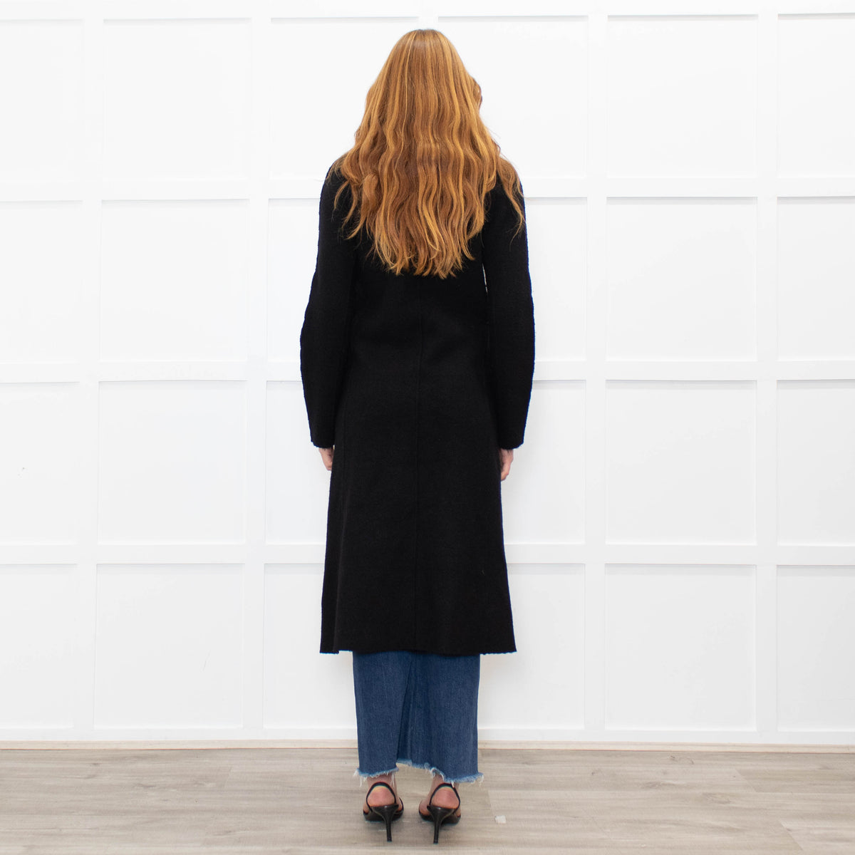 Agnes B Black Wool Blend Raw Edge Long Coat