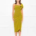 Bimba Y Lola Yellow Black Check One Off Shoulder Frill Detail Midi Dress