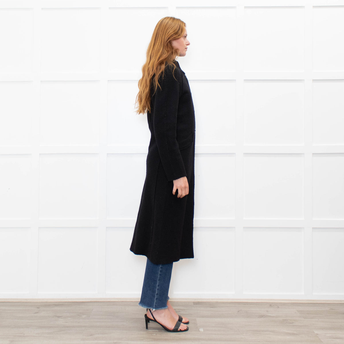 Agnes B Black Wool Blend Raw Edge Long Coat