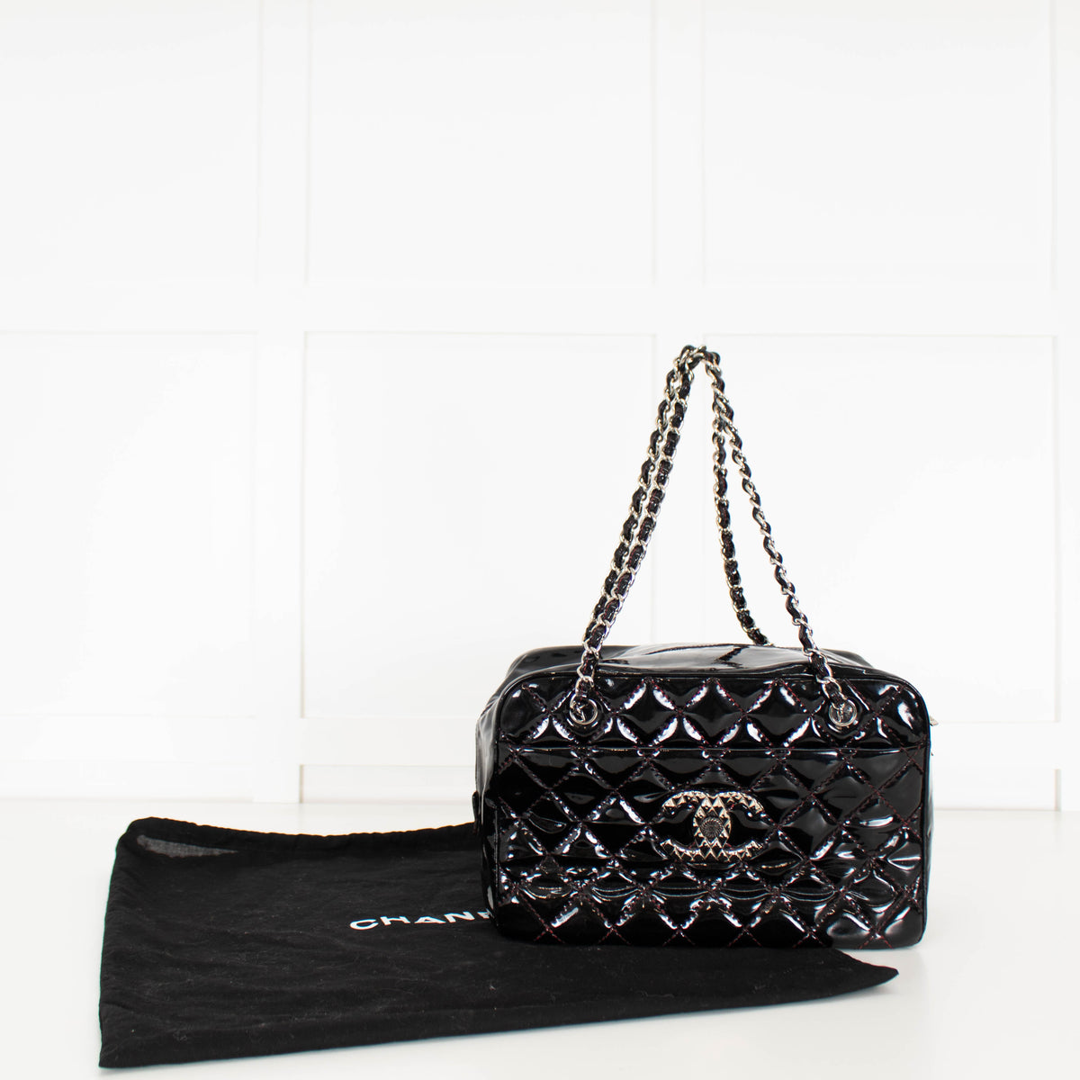 Chanel Black Patent Shopper with Red Stitching