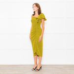 Bimba Y Lola Yellow Black Check One Off Shoulder Frill Detail Midi Dress