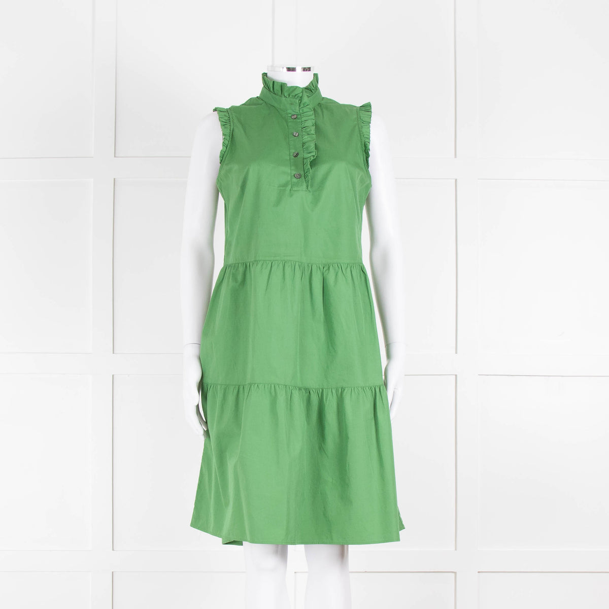 0039 Italy Green Cotton Ruffle Trim Shift Dress