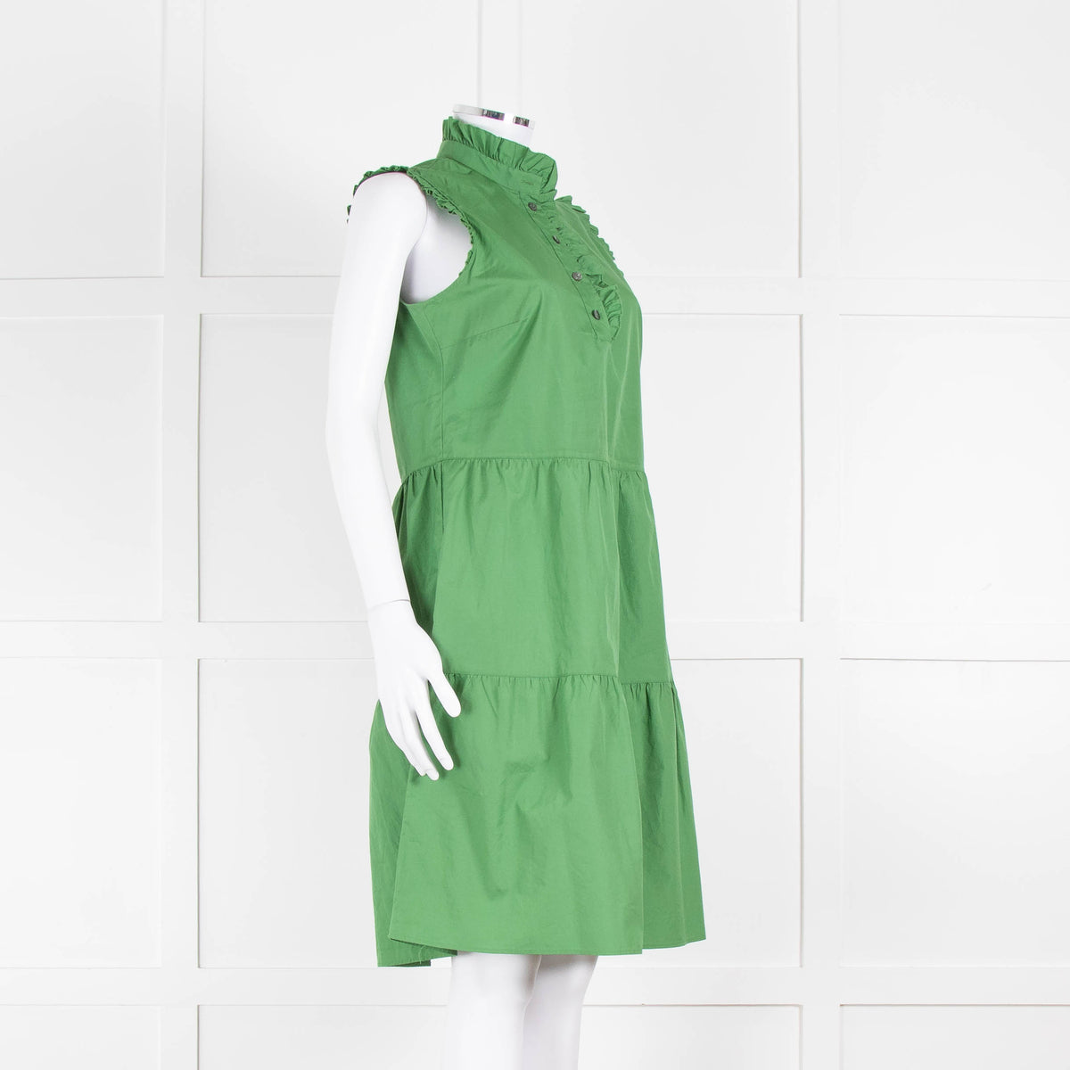 0039 Italy Green Cotton Ruffle Trim Shift Dress