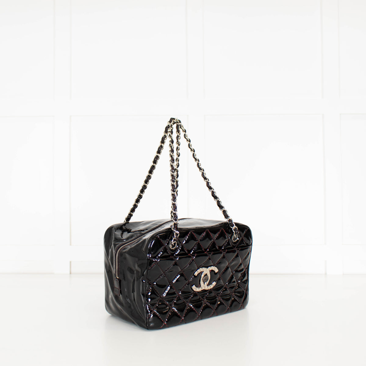 Chanel Black Patent Shopper with Red Stitching