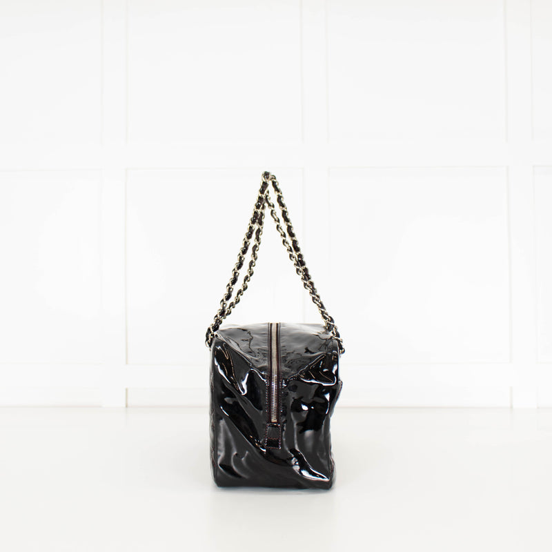 Chanel Black Patent Shopper with Red Stitching