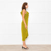 Bimba Y Lola Yellow Black Check One Off Shoulder Frill Detail Midi Dress
