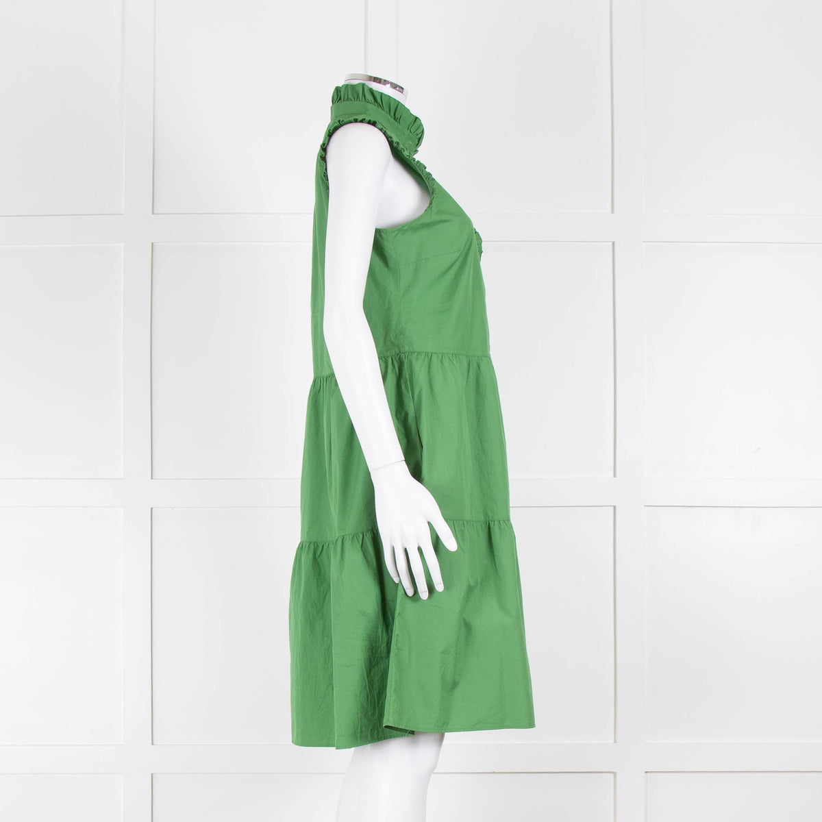 0039 Italy Green Cotton Ruffle Trim Shift Dress