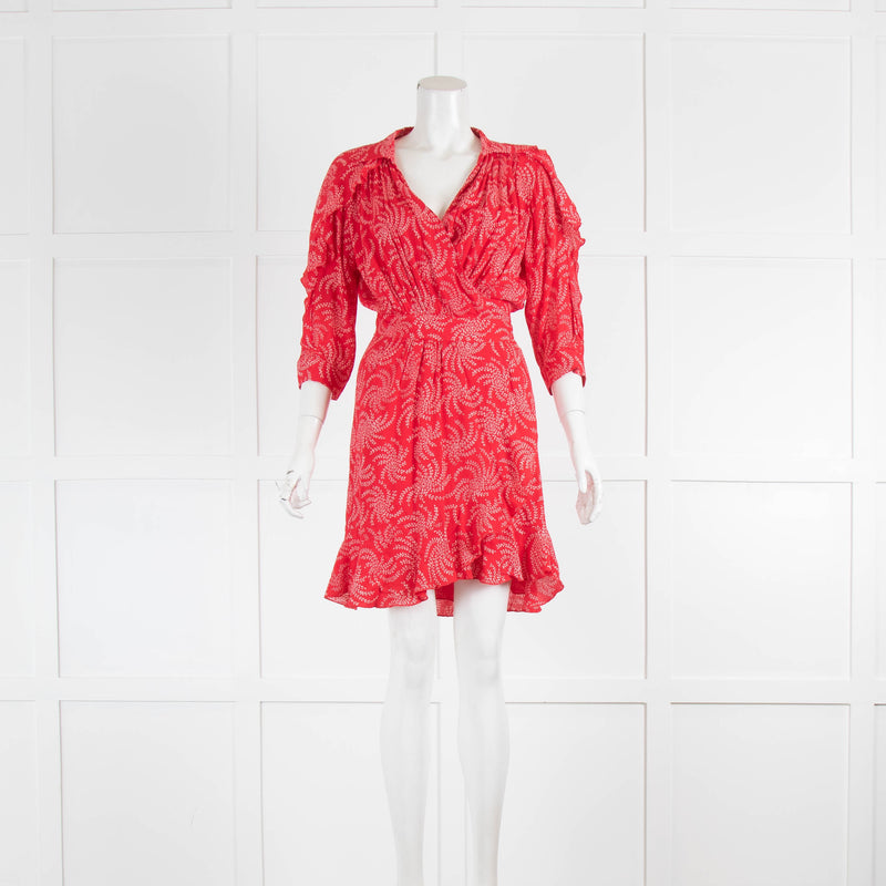 Ba&sh Red Floral Print Frill Detail Wrap Mini Dress