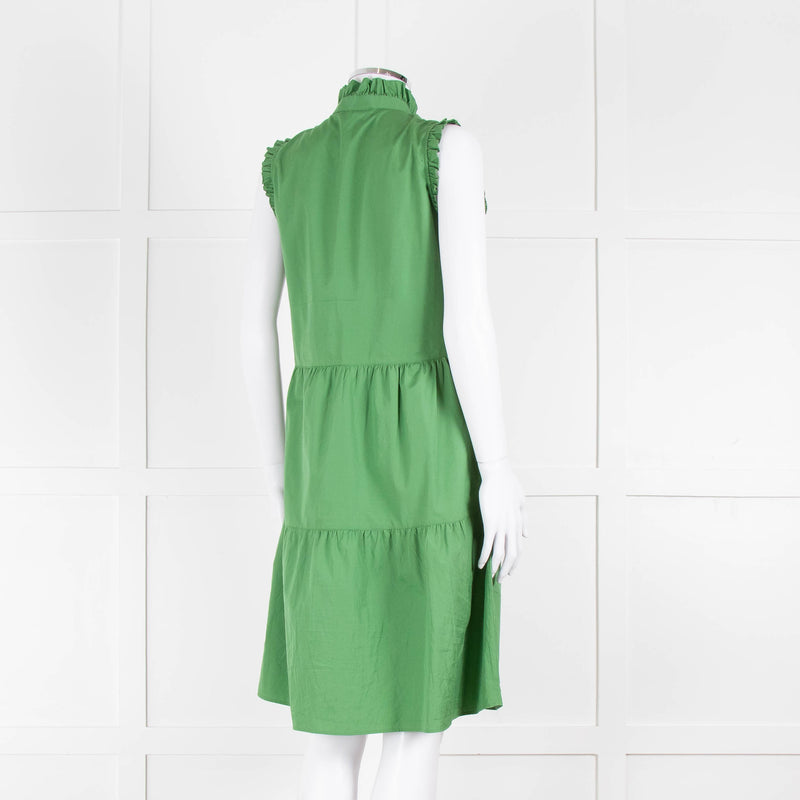 0039 Italy Green Cotton Ruffle Trim Shift Dress