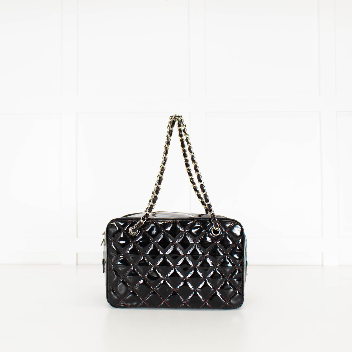 Chanel Black Patent Shopper with Red Stitching